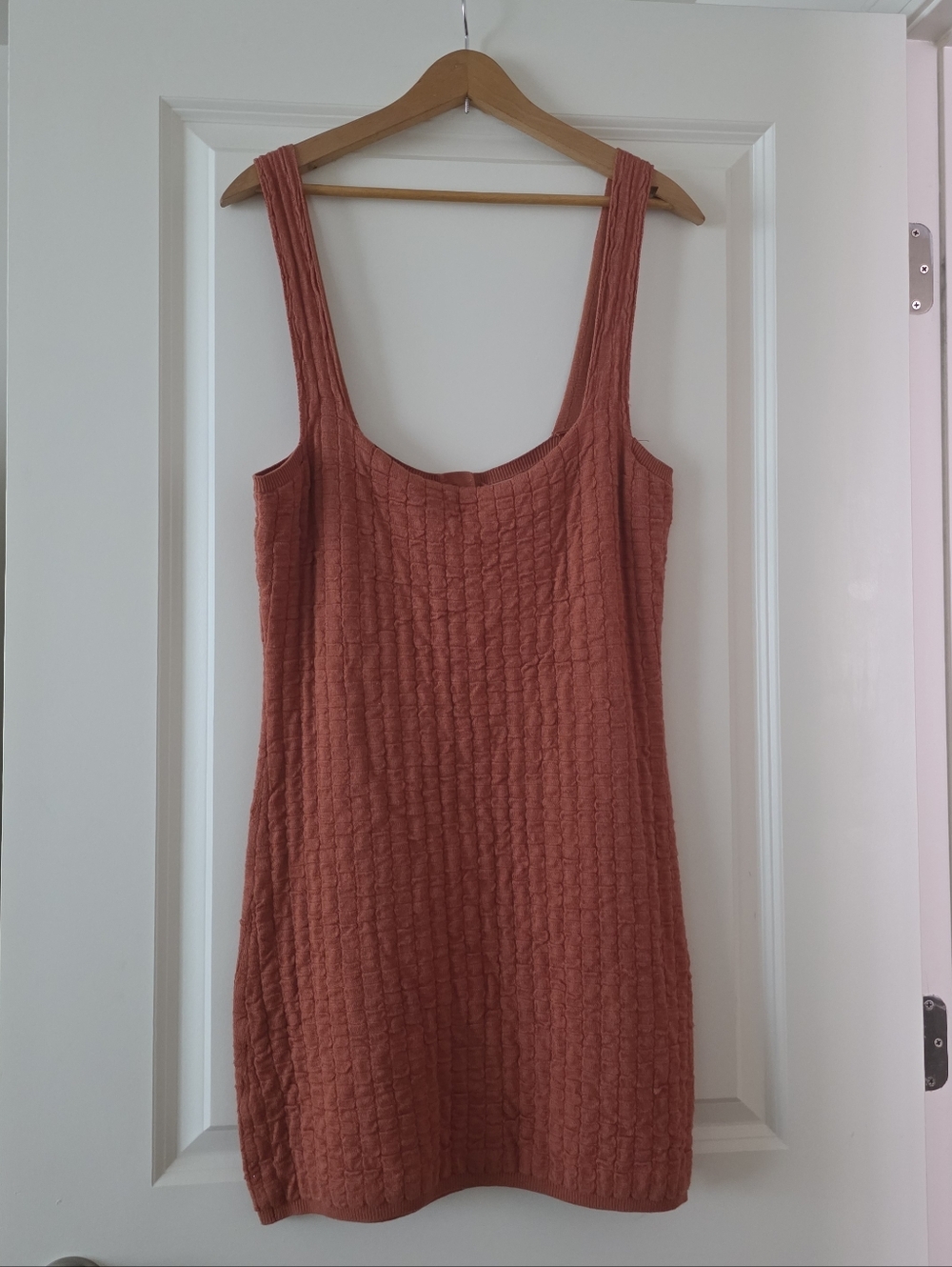 Free People Beach Knit Mini Dress Womens L Burnt Orange Coastal Boho Minimalist